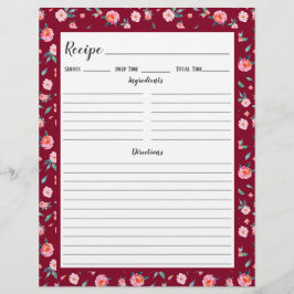 Página Binder de Receita de Padrão Floral Rosa Ros