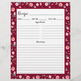 Página Binder de Receita de Padrão Floral Rosa Ros