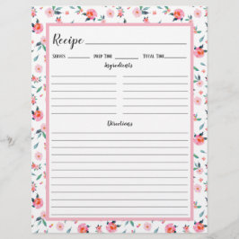 Página Binder de Receita de Padrão Floral Rosa Ros