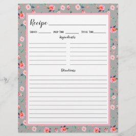 Página Binder de Receita de Padrão Floral Rosa Ros