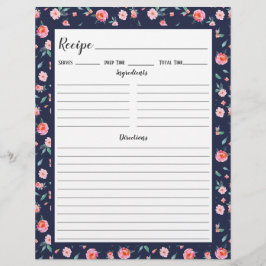 Página Binder de Receita de Padrão Floral Rosa Ros