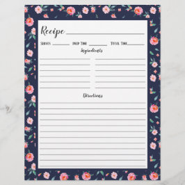 Página Binder de Receita de Padrão Floral Rosa Ros