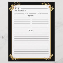 Página Binder de Receita de Pasta Dourada Preta