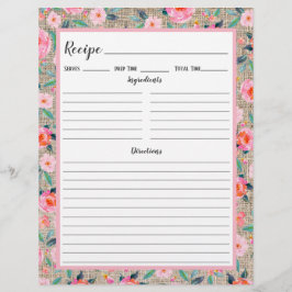 Página Binder de Receita Floral Rustic-Pink