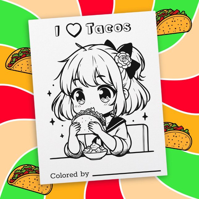 Página Color Me para Crianças | Adoro Tacos Anime  (Criador carregado)