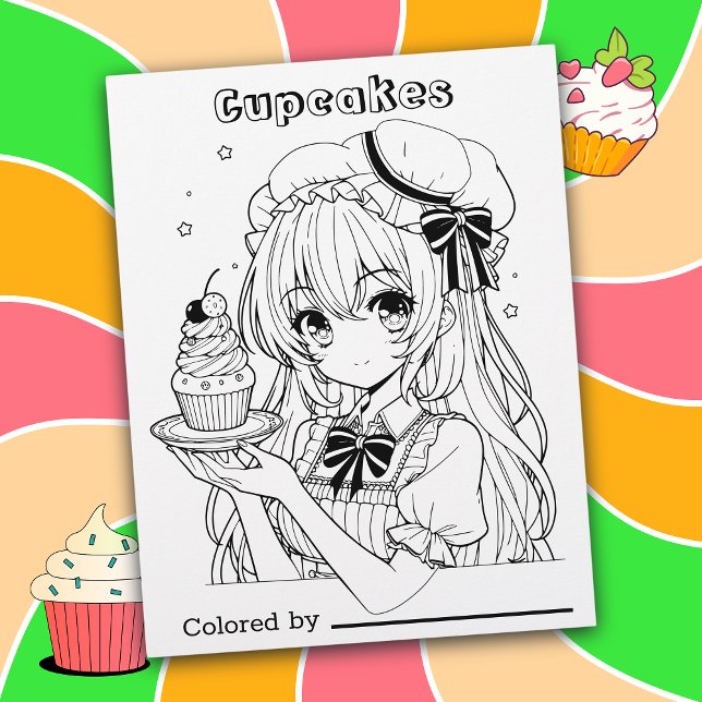 Página Color Me para Crianças | Cupcakes e Anime G (Criador carregado)