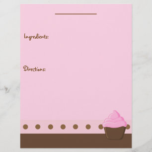 Página cor-de-rosa da receita do cupcake