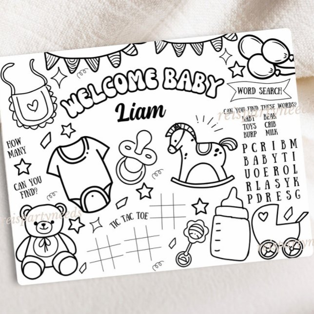 Página de Atividade de Colorir para Chá de Bebê (Personalized Baby Shower Activity Fun Kids Coloring Page Gender Reveal Party Coloring Sheet Oh Baby )