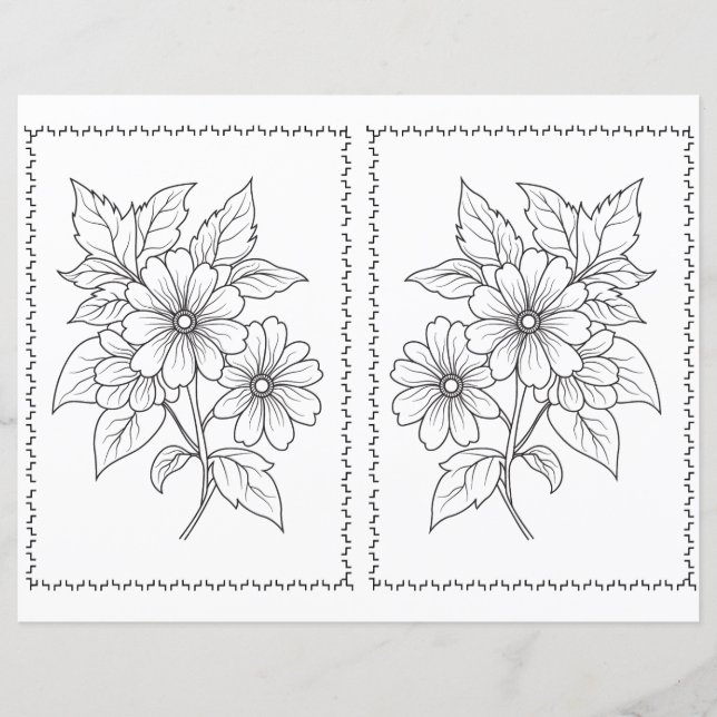 Página de Colorir Floral Simples Fofa e Elegante (Frente)
