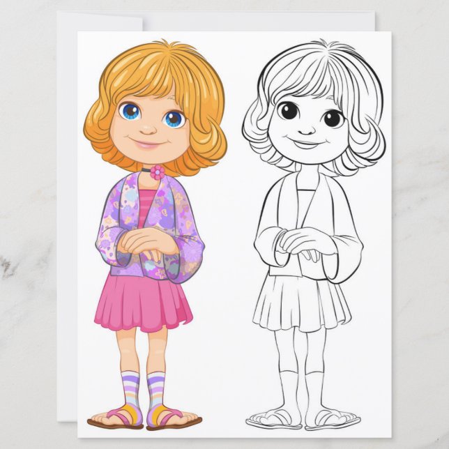 Página de colorir garota de desenho animado (Frente)