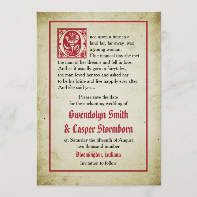 Página de Conto de Fadas | Antigo Anúncio de Data  (Frente)