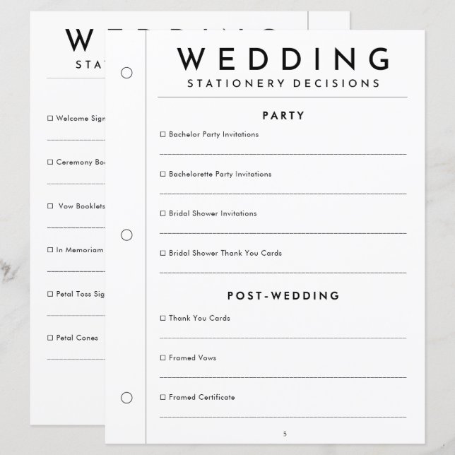 Página de fichário de papelaria de casamento com c (Frente/Verso)