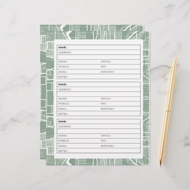 Página do livro de endereços do mapa de ruas da Vi (Frente/Verso In Situ)