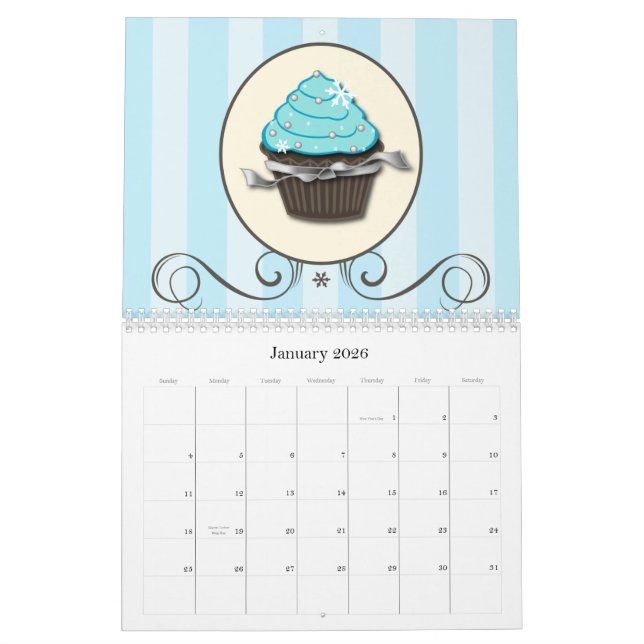 Página dobro do calendário 2011 do cupcake (Jan 2026)