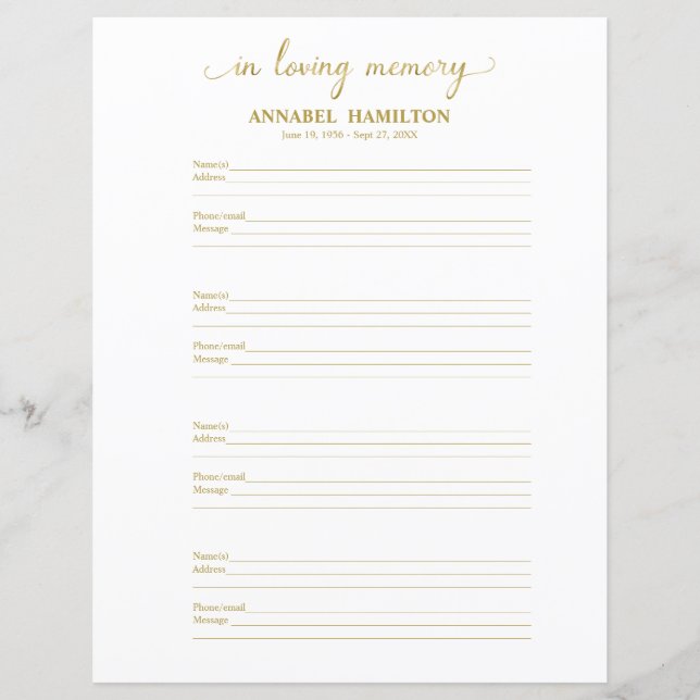 Página Encher O Livro De Convidado Funeral Ou Memo (Frente)