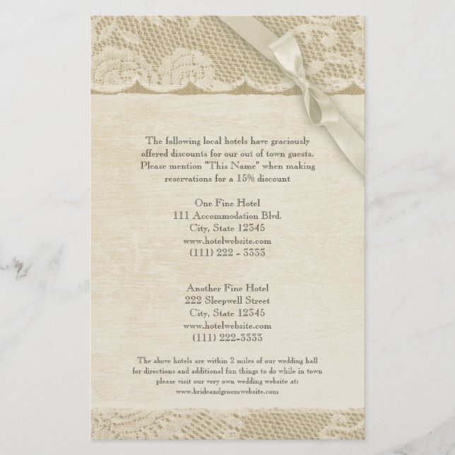 Página Informações sobre o local e o burlap da Vin (Frente)