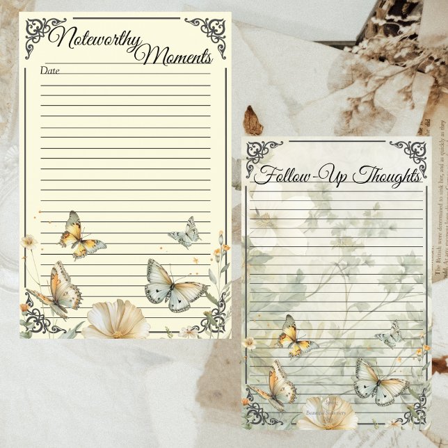 Página Nota de Enlace Amarelo Suave de Flores Curv (Cottage Wildflowers Soft Yellow Binder Journal Note Page)