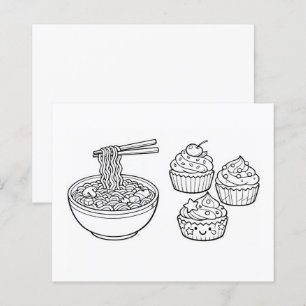 Página para Colorir Cupcake Macarrão Comida Preto 