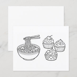 Página para Colorir Cupcake Macarrão Comida Preto 