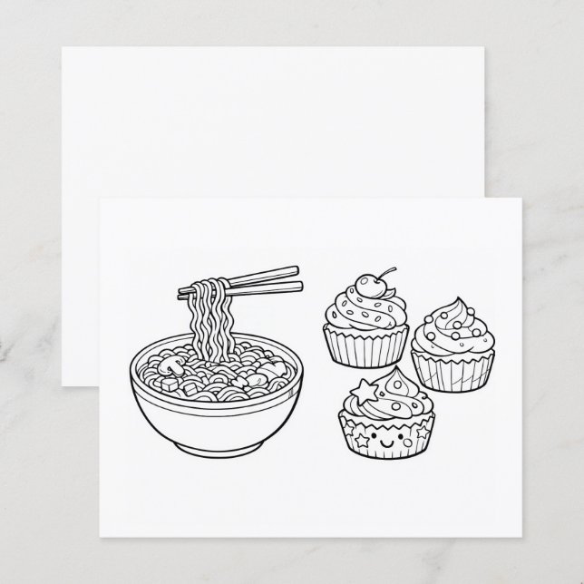 Página para Colorir Cupcake Macarrão Comida Preto  (Frente/Verso)