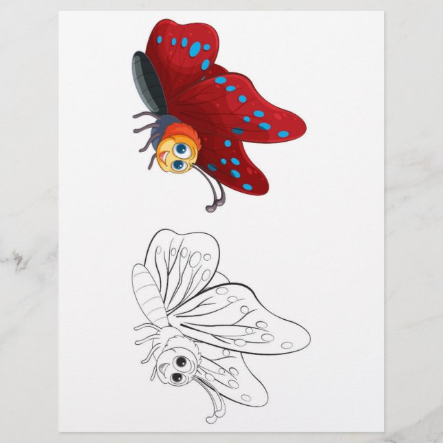 Página para colorir de borboleta fofa (Frente)