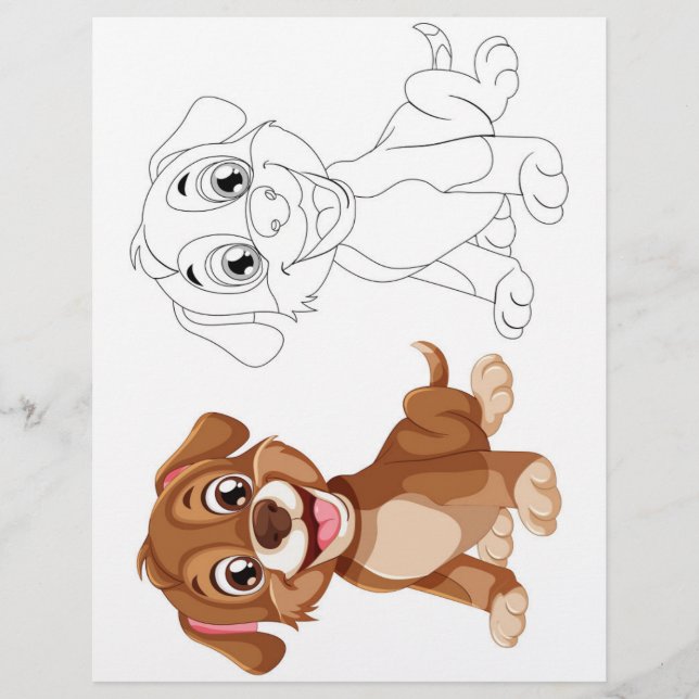 Página para colorir de cachorro fofo (Frente)