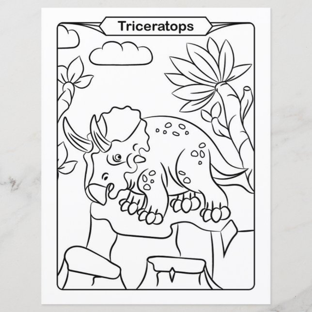 Página para Colorir de Dinossauro - Triceratops (Frente)