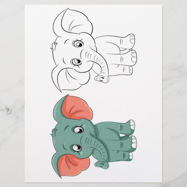 Página para colorir de elefante fofo (Frente)