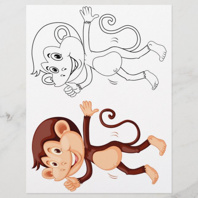 Página para colorir de macaco de desenho animado f (Frente)