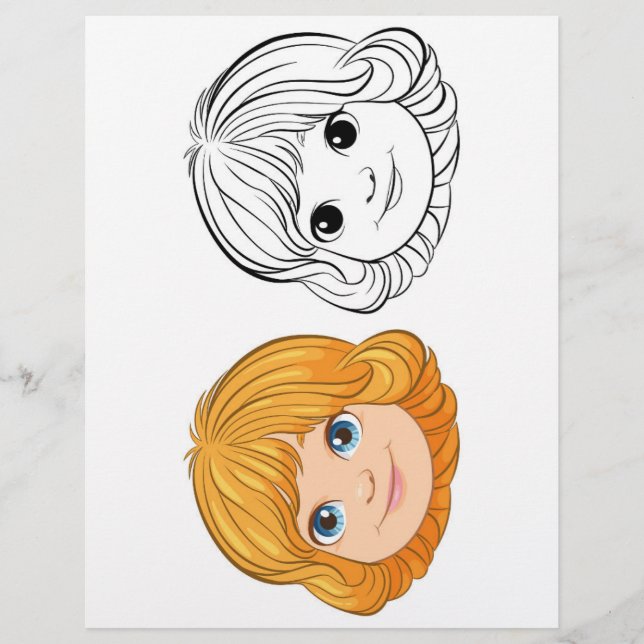 Página para colorir de menina fofa (Frente)