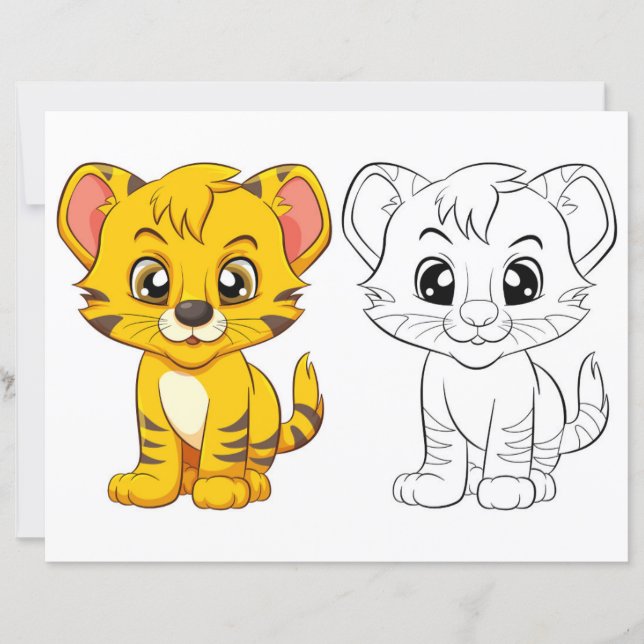 Página para colorir de tigre fofo (Frente)