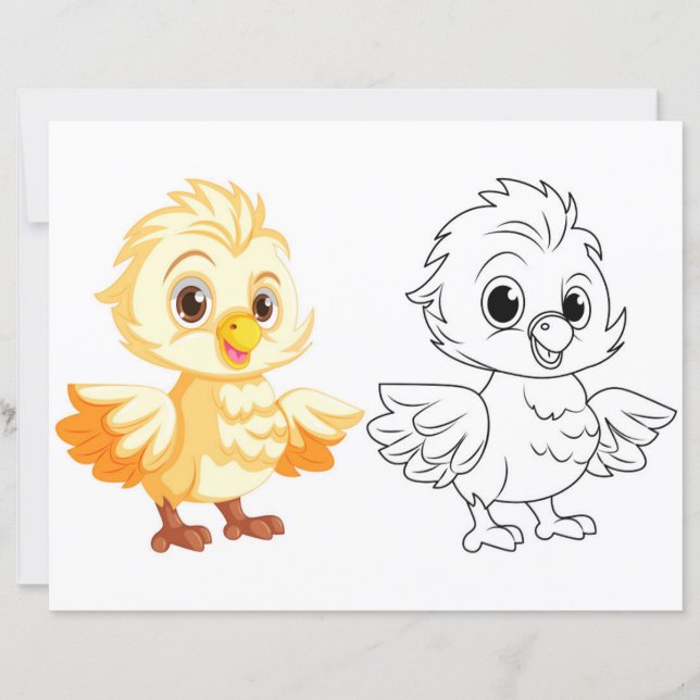 Página para colorir desenho de frango fofo (Frente)