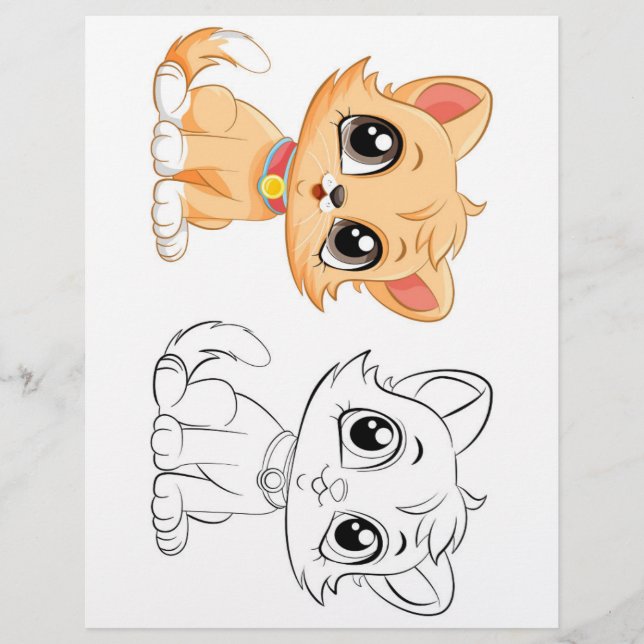 Página para colorir gato fofo (Frente)