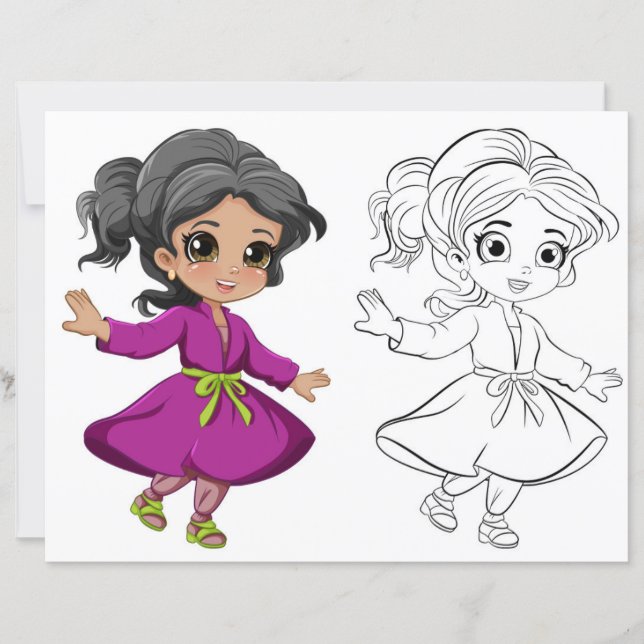 Página para colorir menina dançando fofa (Frente)