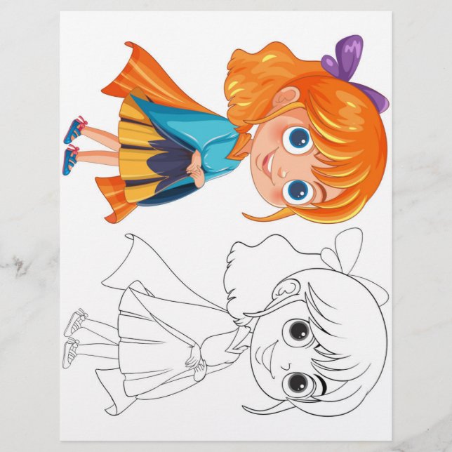 Página para colorir menina fofa (Frente)