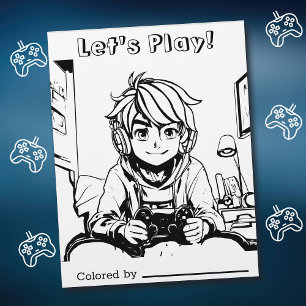 Página para Colorir para Crianças Anime Gamer Le