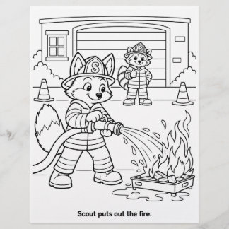 Página para Colorir: Scout a Raposa Apaga o Fogo