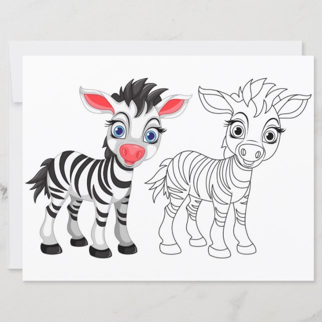 Página para colorir zebra de desenho animado fofo (Frente)