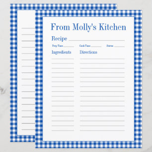 Página Receita de Xadrez Gingham Azul e Branco da