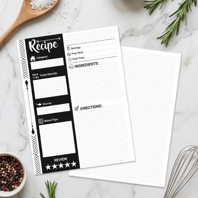 Páginas de Receitas Modernas com Linhas (Formato C (Blank Recipe Pages for Binders, Printable Recipe Card Template)