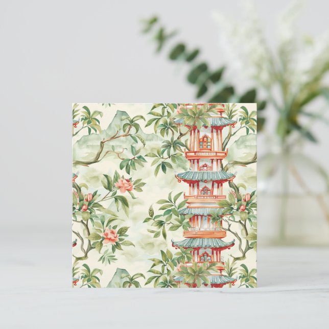 Pagoda Asiática de Aquarela na Paisagem Verdante ( (Em pé/Frente)