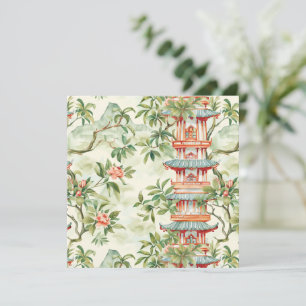 Pagoda Asiática de Aquarela na Paisagem Verdante (