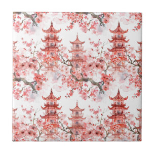 Pagoda Chinesa Aquarela com Flores de Cereja (3)