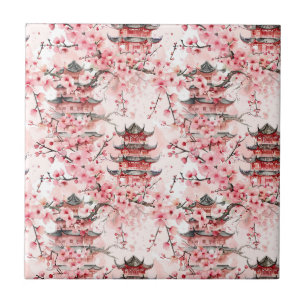 Pagoda Chinesa Aquarela com Flores de Cereja (7)