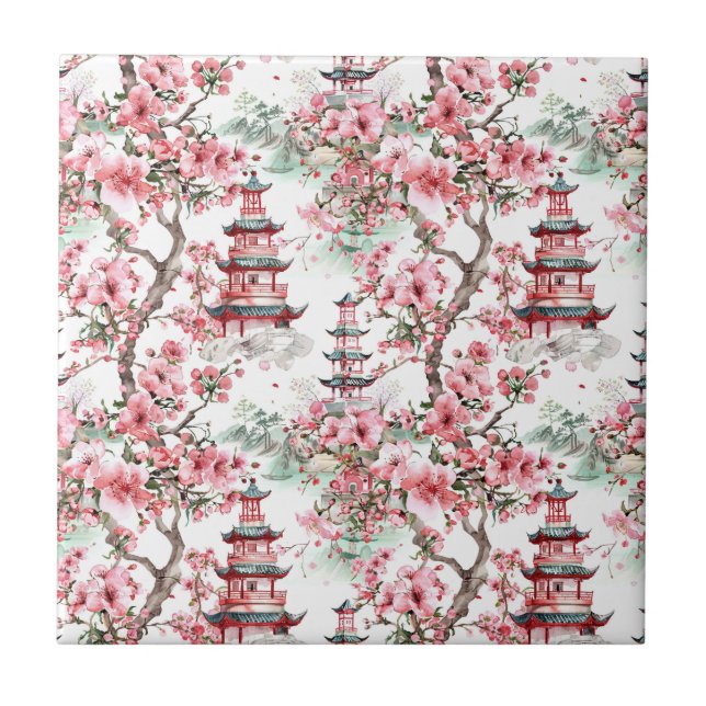 Pagoda Chinesa Aquarela - Flores De Cereja (10) (Frente)