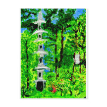 Pagoda com um cartão postal de primavera