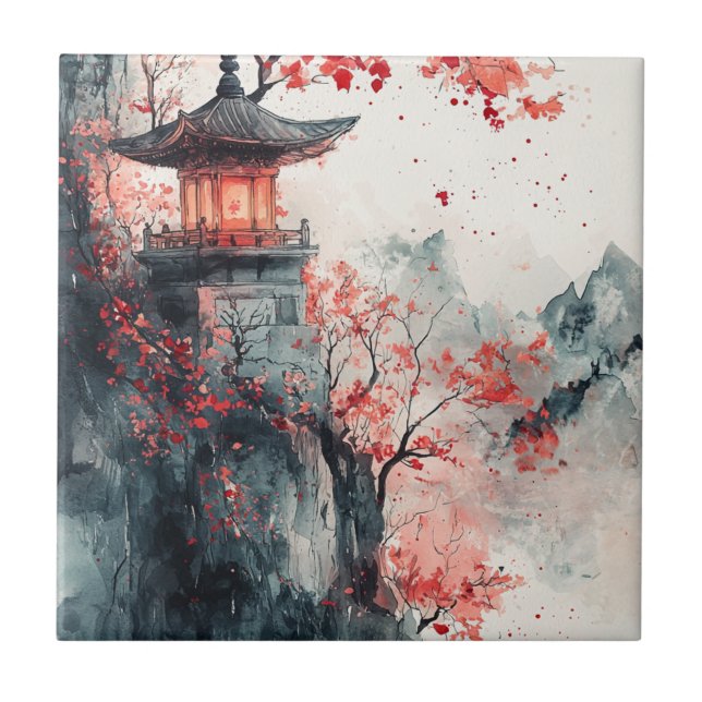 Pagode da Sakura Carmesim Aquarela (Frente)