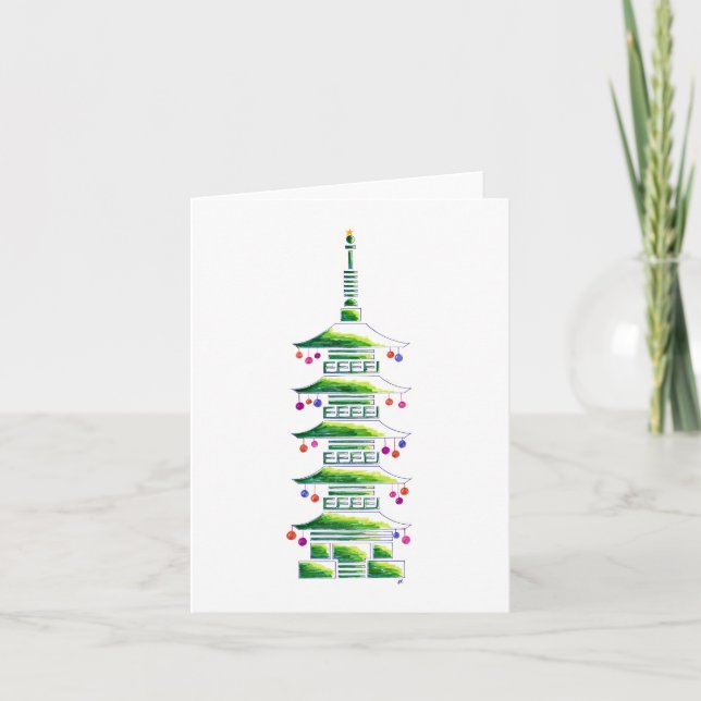 Pagode de Natal em Chinoiserie: Cartão de Nota em  (Frente)