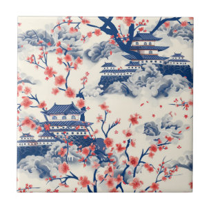 Pagode Japonesa Flor de Cerejeira Azul Creme
