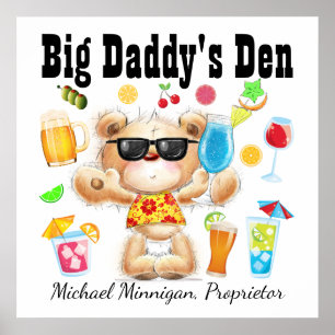 Pai / Bar / Poster coquetel da caverna do homem